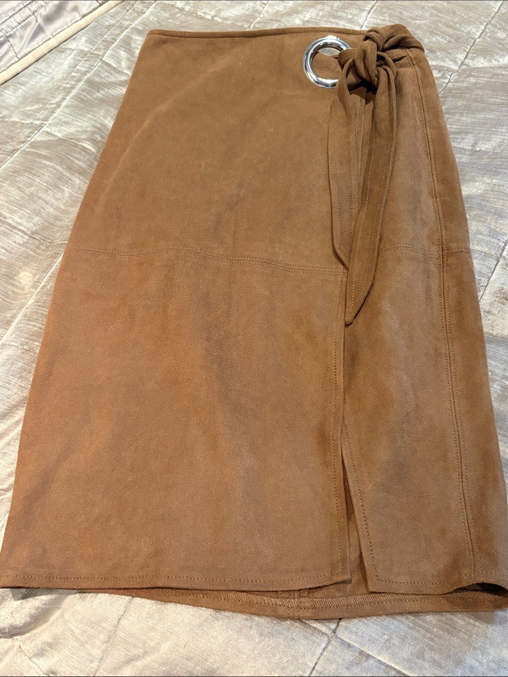 Express Camel Wrap Pencil Skirt O-Ring Faux Suede Size 2
